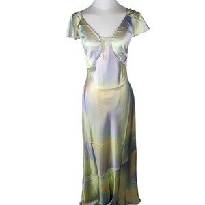 WeWoreWhat Lace Silk Charmeuse Watercolor Formal Midi Slip Dress Size 0